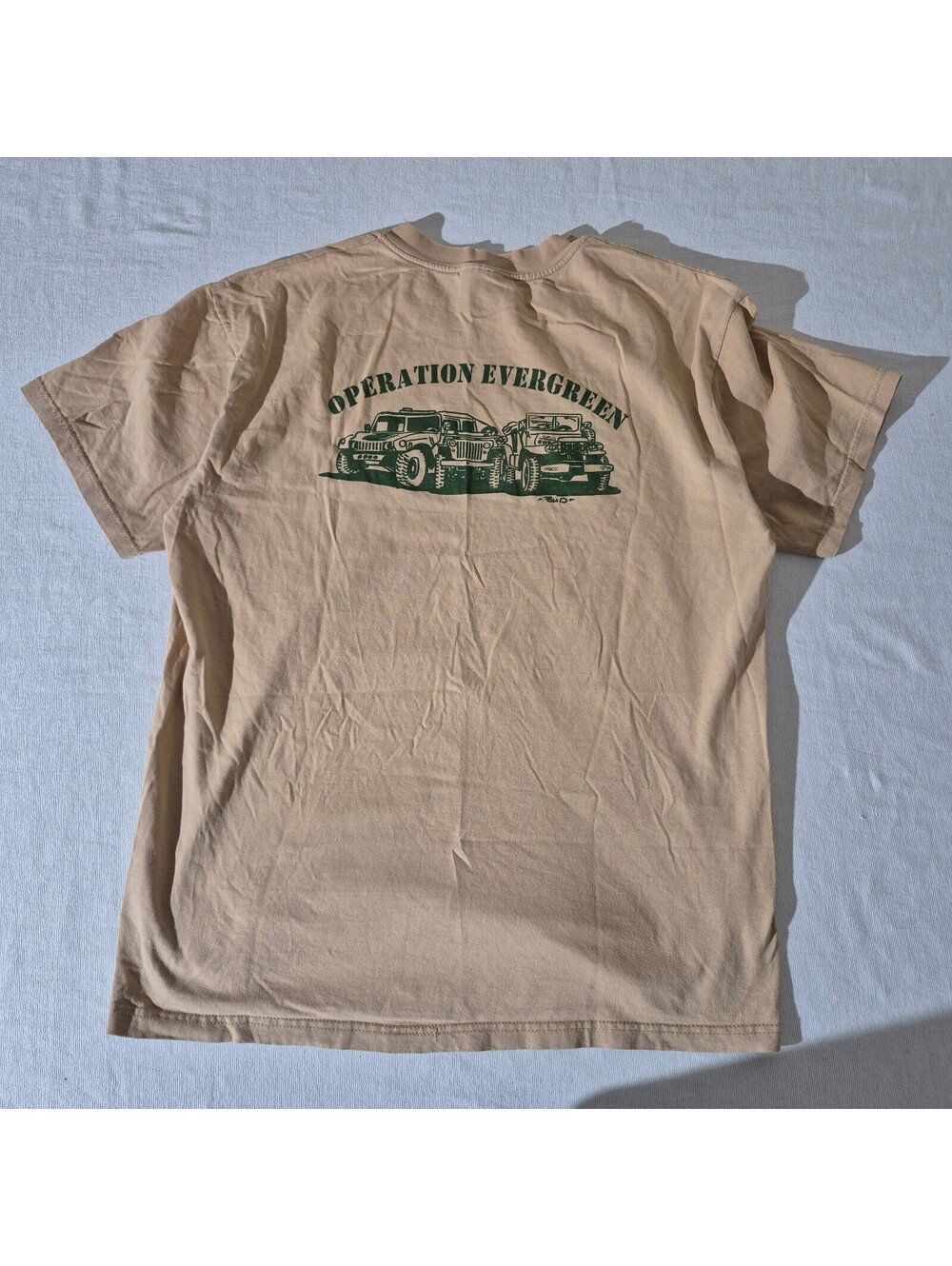 Hanes Beefy-T Beige Operation Evergreen L Large 00s Military Vehicle Car T-shirt